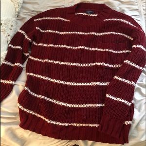 American Eagle maroon and white striped sweater
